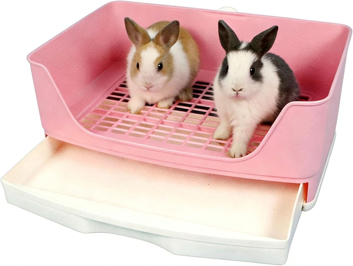 Rabbit Litter Box,Bunny Supplies,Large Pet Litter Pan Trainer with Drawer Corner for Rats Hamsters Ferret Bunny Guinea Pigs Chinchilla Small Animals (Pink)