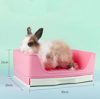 Rabbit Litter Box,Bunny Supplies,Large Pet Litter Pan Trainer with Drawer Corner for Rats Hamsters Ferret Bunny Guinea Pigs Chinchilla Small Animals (Pink)