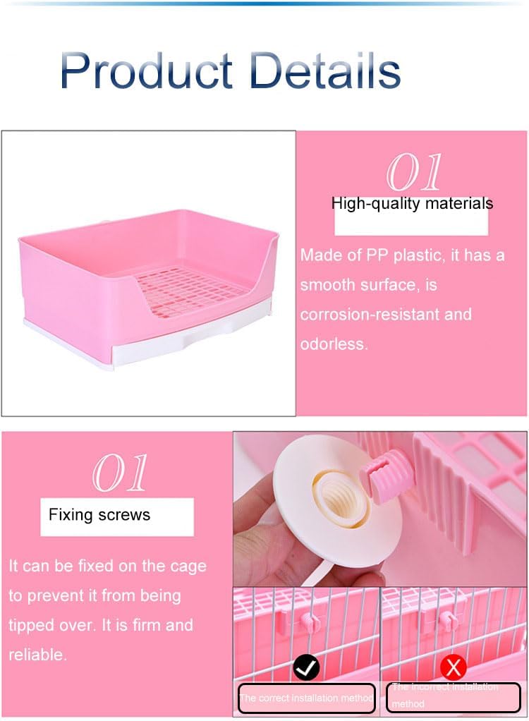 Rabbit Litter Box,Bunny Supplies,Large Pet Litter Pan Trainer with Drawer Corner for Rats Hamsters Ferret Bunny Guinea Pigs Chinchilla Small Animals (Pink)