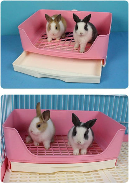 Rabbit Litter Box,Bunny Supplies,Large Pet Litter Pan Trainer with Drawer Corner for Rats Hamsters Ferret Bunny Guinea Pigs Chinchilla Small Animals (Pink)