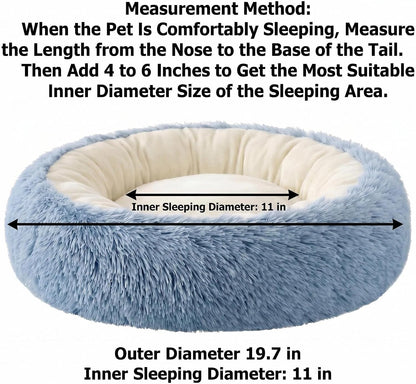 Calming Donut Pet Bed, Fluffy Long Fur Outer & Short Fur Inner, Sweat-Free & Cozy, Non-Slip Bottom, for Small Medium Dogs, Cats, Puppies & Kittens (Pink, 19.7 in)