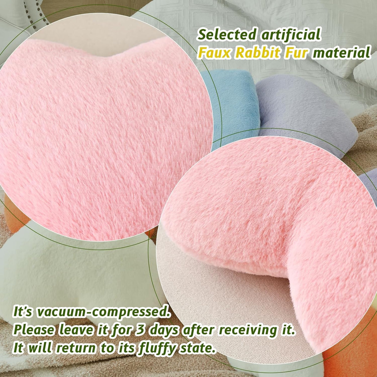 Pink Throw Pillows, Cute Heart Pillow, Decorative Pillows for Bed