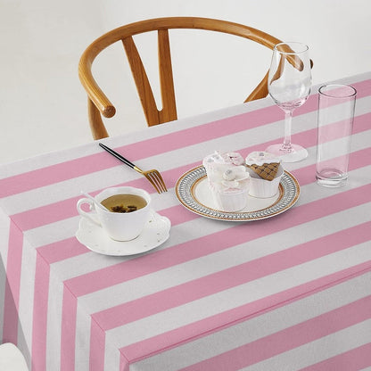 Stripe Tablecloths Vertical Pink White Striped Pattern Design Print Table Cover for Home Party Dining Room Kitchen Decor, 55x75in【Rectangle】