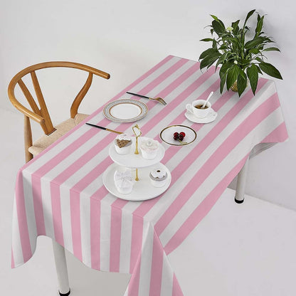 Stripe Tablecloths Vertical Pink White Striped Pattern Design Print Table Cover for Home Party Dining Room Kitchen Decor, 55x75in【Rectangle】