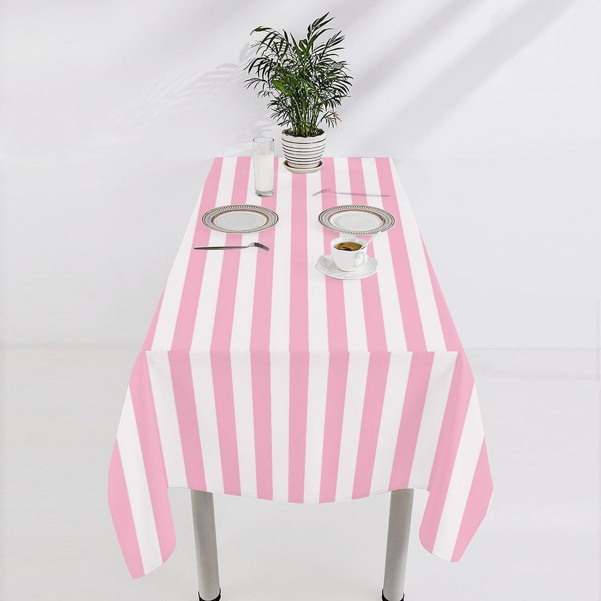 Stripe Tablecloths Vertical Pink White Striped Pattern Design Print Table Cover for Home Party Dining Room Kitchen Decor, 55x75in【Rectangle】