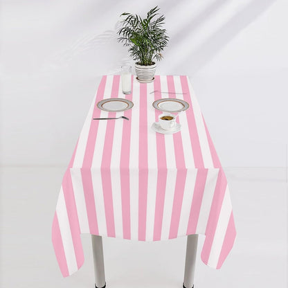 Stripe Tablecloths Vertical Pink White Striped Pattern Design Print Table Cover for Home Party Dining Room Kitchen Decor, 55x75in【Rectangle】