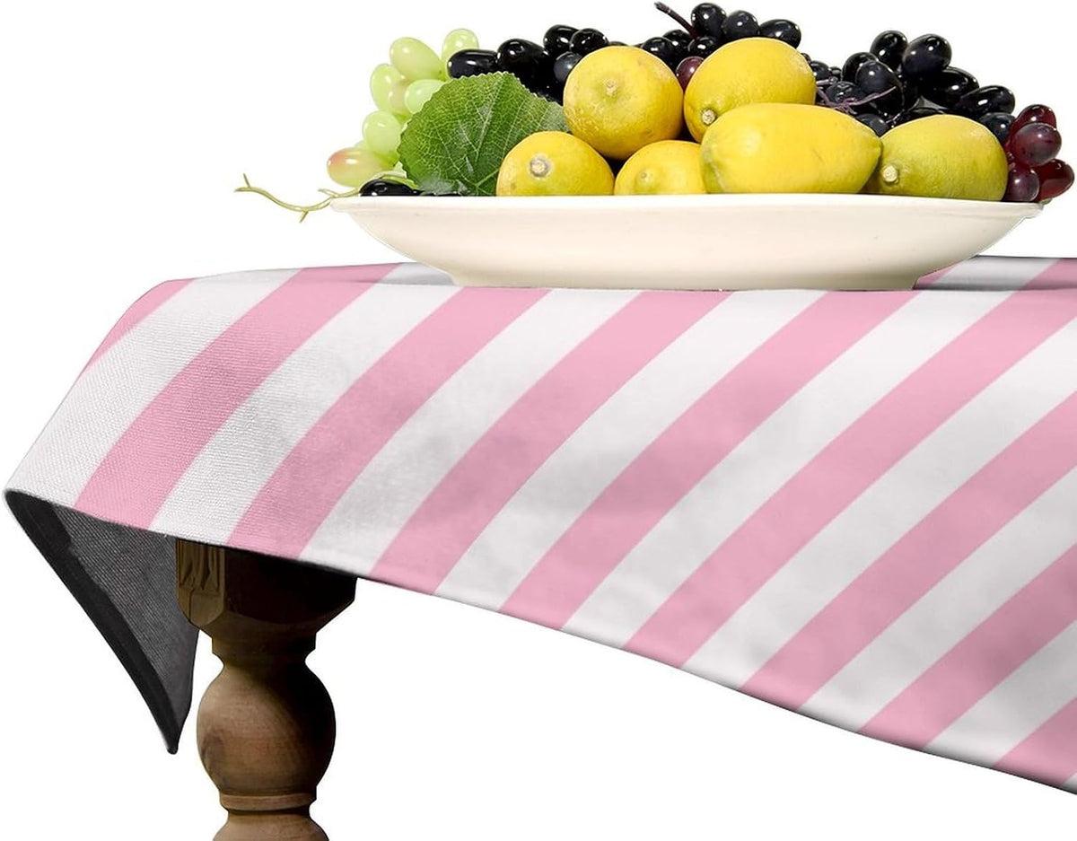 Stripe Tablecloths Vertical Pink White Striped Pattern Design Print Table Cover for Home Party Dining Room Kitchen Decor, 55x75in【Rectangle】
