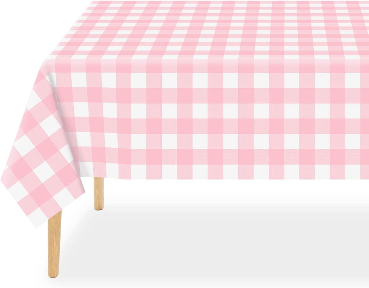 2 Pack Pink Gingham Tablecloth, Pink Checkered Plastic Table Cloth