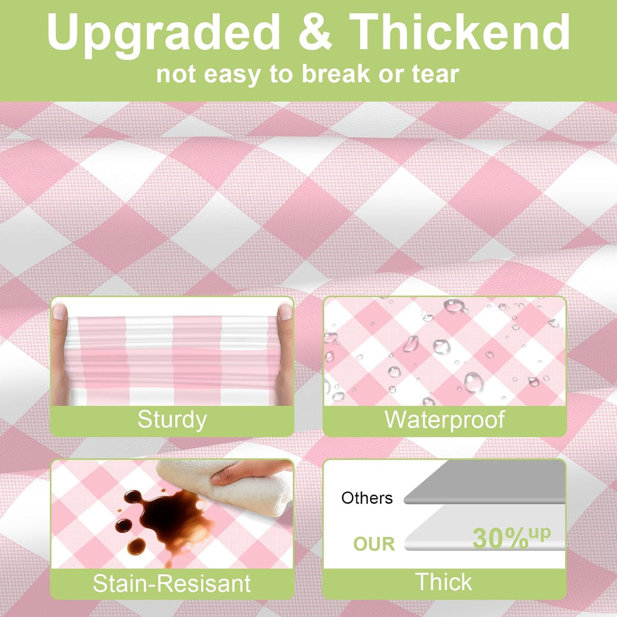 2 Pack Pink Gingham Tablecloth, Pink Checkered Plastic Table Cloth
