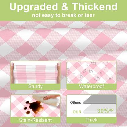 2 Pack Pink Gingham Tablecloth, Pink Checkered Plastic Table Cloth