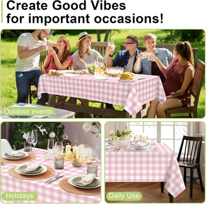 2 Pack Pink Gingham Tablecloth, Pink Checkered Plastic Table Cloth