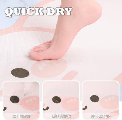 Cute Animal Bath Mat - Pink Rabbit Non-Slip Super Absorbent Ultra Thin Mat for Shower Tub & Sink Front Quick Dry Bathroom Mat (Easy Clean)