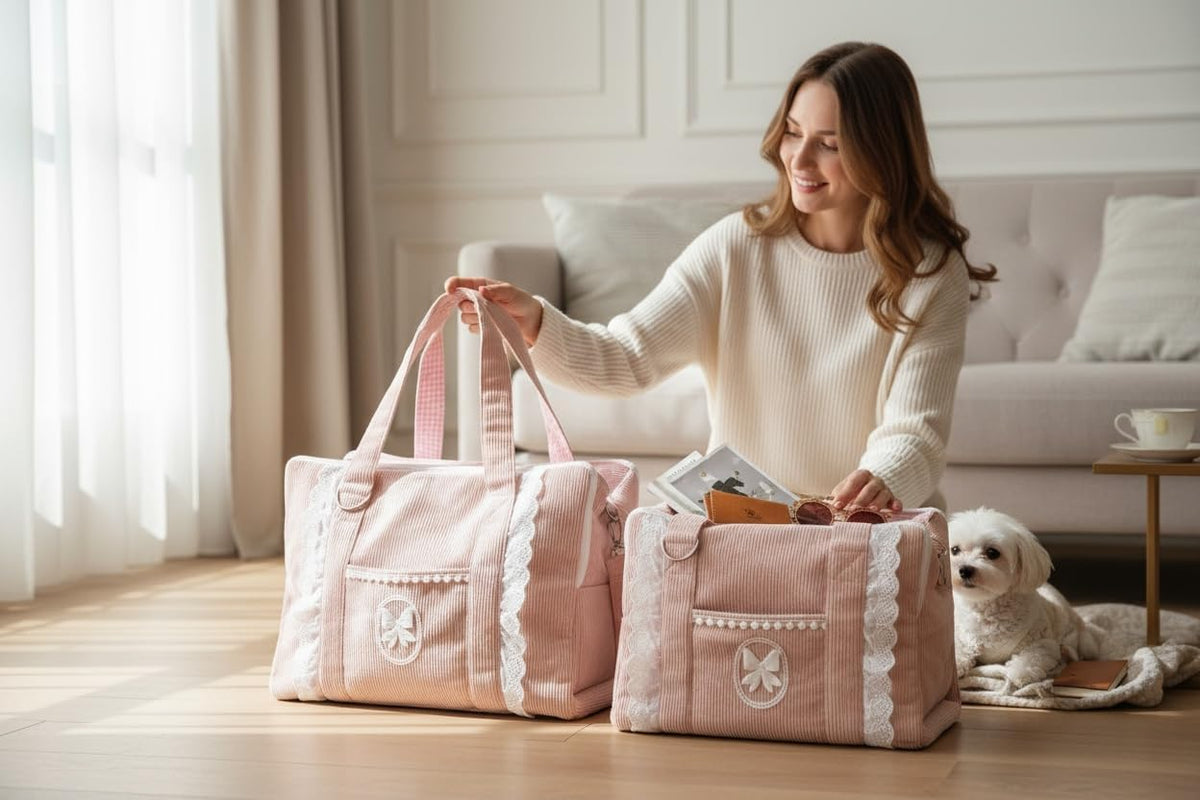 Tristan Home Luxury Pet Carrier Bag with Lace Trim, Soft Fabric Travel Tote for Pets, Salmon Pink, for Small Pets, Kitten, Toy Size Puppy, Rabbit, 14/10.5/7inch (Small)