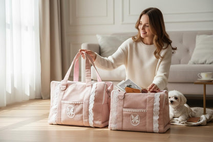 Tristan Home Luxury Pet Carrier Bag with Lace Trim, Soft Fabric Travel Tote for Pets, Salmon Pink, for Small Pets, Kitten, Toy Size Puppy, Rabbit, 14/10.5/7inch (Small)