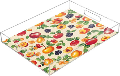 Serving Tray with Handles Clear Acrylic Tray 12x16 Inch Decorative Rectangular Tray Organizer for Ottoman Coffee Table Bathroom Georgia Peachs Vegetables Beige