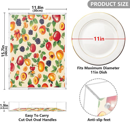 Serving Tray with Handles Clear Acrylic Tray 12x16 Inch Decorative Rectangular Tray Organizer for Ottoman Coffee Table Bathroom Georgia Peachs Vegetables Beige