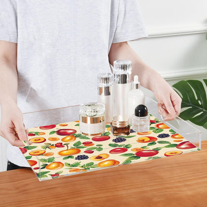 Serving Tray with Handles Clear Acrylic Tray 12x16 Inch Decorative Rectangular Tray Organizer for Ottoman Coffee Table Bathroom Georgia Peachs Vegetables Beige