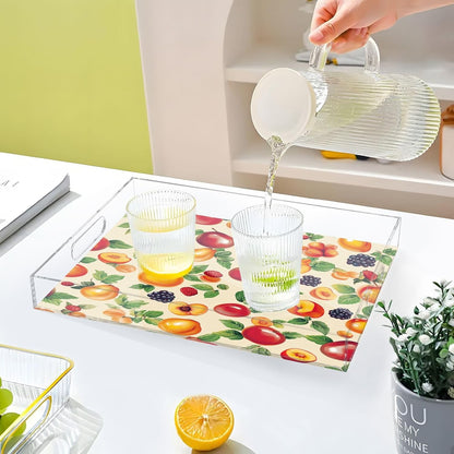 Serving Tray with Handles Clear Acrylic Tray 12x16 Inch Decorative Rectangular Tray Organizer for Ottoman Coffee Table Bathroom Georgia Peachs Vegetables Beige