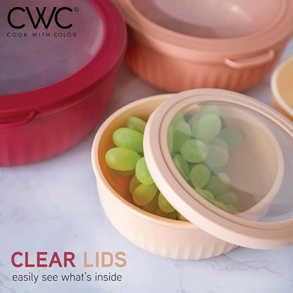 Prep Bowls with Lids- Wide and Deep Nesting Plastic Small Mixing Bowl Set with Lids, 8 Piece Set - Wide Bowls, Rose
