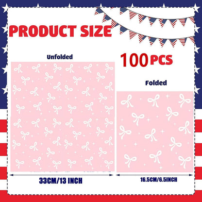 100Pcs Pink Bow Cocktail Napkins Conquette Birthday Decorations Napkins Pink Bow Dessert Napkins For Pink Bow Theme Bachelorette Bridal Baby Shower Bow Girl Birthday Party Decor (Pink)