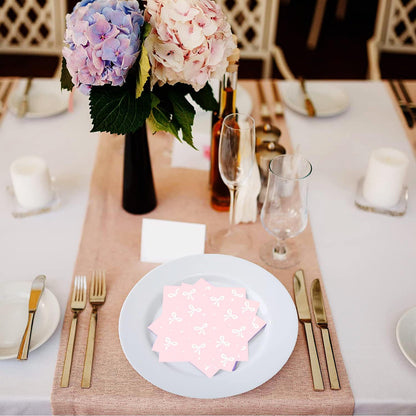 100Pcs Pink Bow Cocktail Napkins Conquette Birthday Decorations Napkins Pink Bow Dessert Napkins For Pink Bow Theme Bachelorette Bridal Baby Shower Bow Girl Birthday Party Decor (Pink)