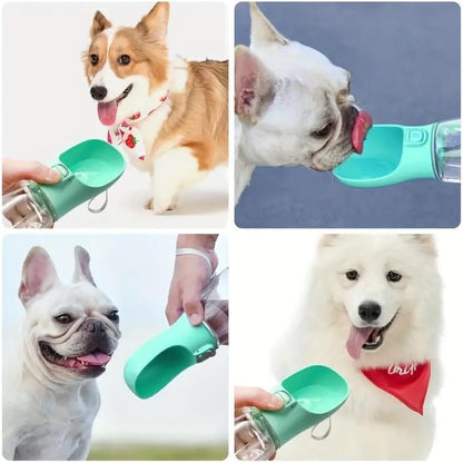 Leak-Proof Portable Dog Water Bottle with Built-in Bowl | Travel Pet Water Dispenser for Hiking, Walking & Outdoor Use | One-Hand Operation (Pink)