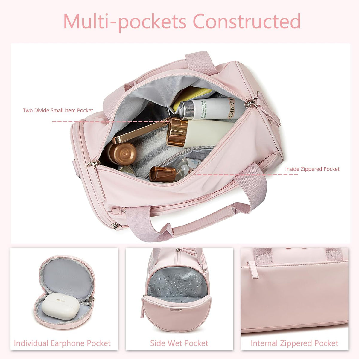 Mini Gym Bag for Women, 12-Inch Small Duffle Bag with Wet Pocket and Coin Purse, Lightweight Water-Resistant Workout Bag for Yoga, Pilates, Dance and Travel (Pink)