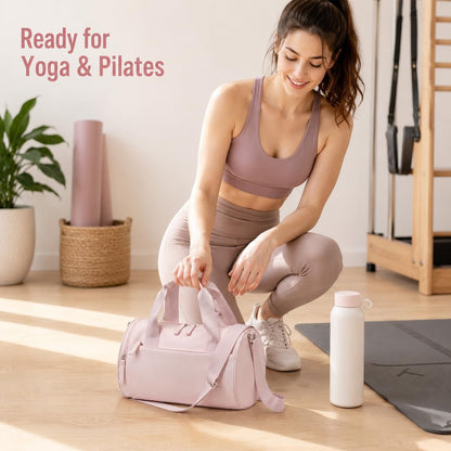 Mini Gym Bag for Women, 12-Inch Small Duffle Bag with Wet Pocket and Coin Purse, Lightweight Water-Resistant Workout Bag for Yoga, Pilates, Dance and Travel (Pink)