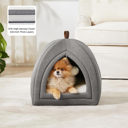 Bedsure Cat Beds for Indoor Cats - 2 in 1 Cat Cave House Tent for Kittens and Small Pets with Removable Washable Cushioned Pillow, Foldable Kitten Hideaway with Non-Slip Bottom, Grey, 17.3 inches
