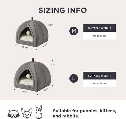 Bedsure Cat Beds for Indoor Cats - 2 in 1 Cat Cave House Tent for Kittens and Small Pets with Removable Washable Cushioned Pillow, Foldable Kitten Hideaway with Non-Slip Bottom, Grey, 17.3 inches