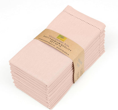 Linen Bidding Cloth Napkins 18x18 - Reusable Washable Fabric Dinner Napkins with Mitered Corners, Flax Cotton Blend, Long-Lasting Durability, Perfect for Everyday Use (Peach, Pack of 12)
