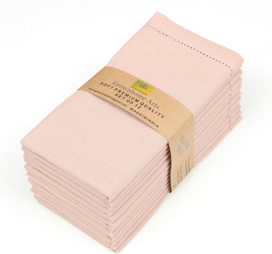 Linen Bidding Cloth Napkins 18x18 - Reusable Washable Fabric Dinner Napkins with Mitered Corners, Flax Cotton Blend, Long-Lasting Durability, Perfect for Everyday Use (Peach, Pack of 12)
