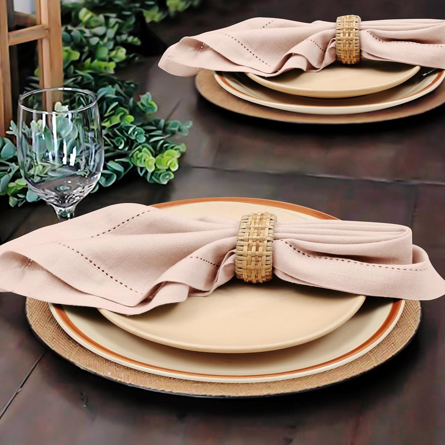 Linen Bidding Cloth Napkins 18x18 - Reusable Washable Fabric Dinner Napkins with Mitered Corners, Flax Cotton Blend, Long-Lasting Durability, Perfect for Everyday Use (Peach, Pack of 12)