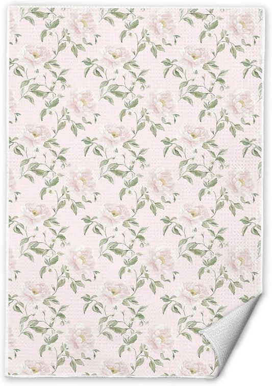 Spring Pink Peony Floral Kitchen Towels 16x24 in, Rustic Farmhouse Country Pink Flower Botanical Decorative Hand Tea Dish Towel for Girls Bathroom Kitchen
