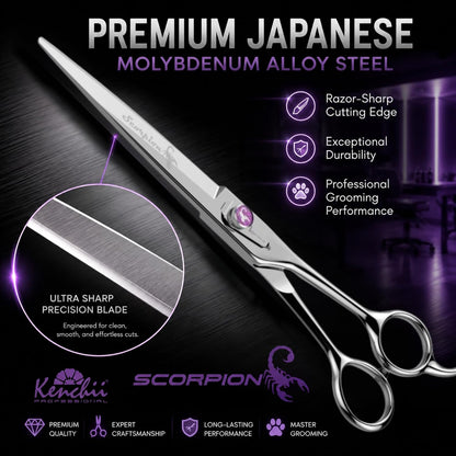 Kenchii Scorpion Dog Grooming Scissors, 8 Inch Straight Shears, Dog Scissors for Grooming, Professional Pet Grooming Scissors, Heavy Duty, Durable and Sharp