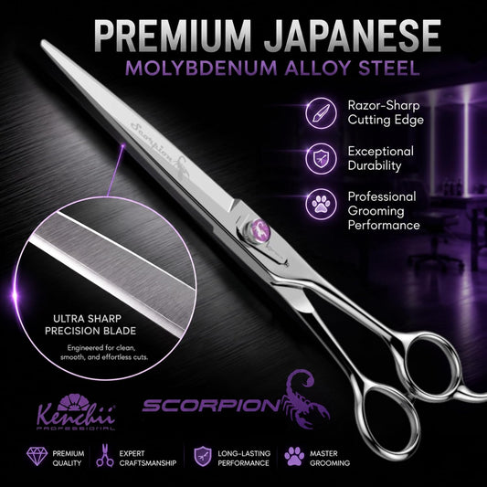 Kenchii Scorpion Dog Grooming Scissors, 8 Inch Straight Shears, Dog Scissors for Grooming, Professional Pet Grooming Scissors, Heavy Duty, Durable and Sharp