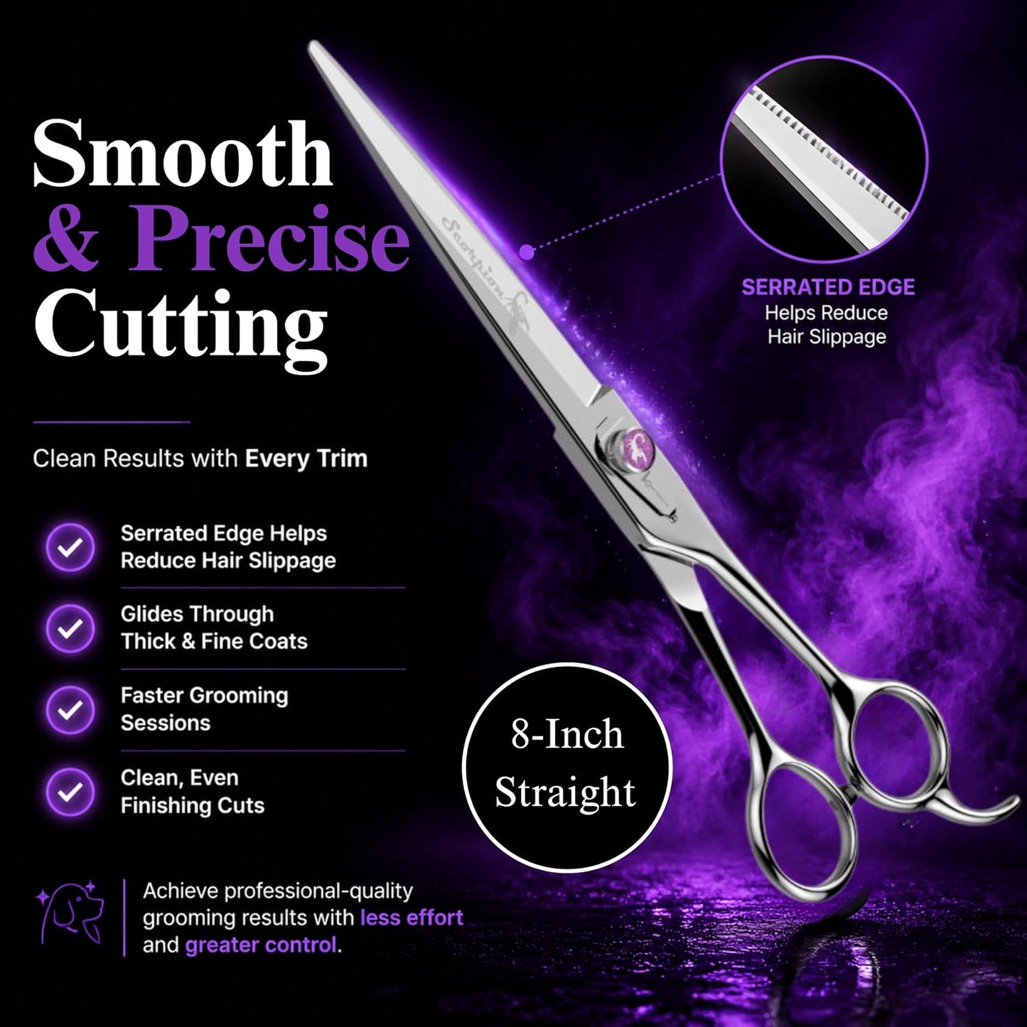Kenchii Scorpion Dog Grooming Scissors, 8 Inch Straight Shears, Dog Scissors for Grooming, Professional Pet Grooming Scissors, Heavy Duty, Durable and Sharp