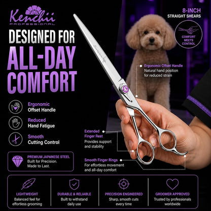 Kenchii Scorpion Dog Grooming Scissors, 8 Inch Straight Shears, Dog Scissors for Grooming, Professional Pet Grooming Scissors, Heavy Duty, Durable and Sharp