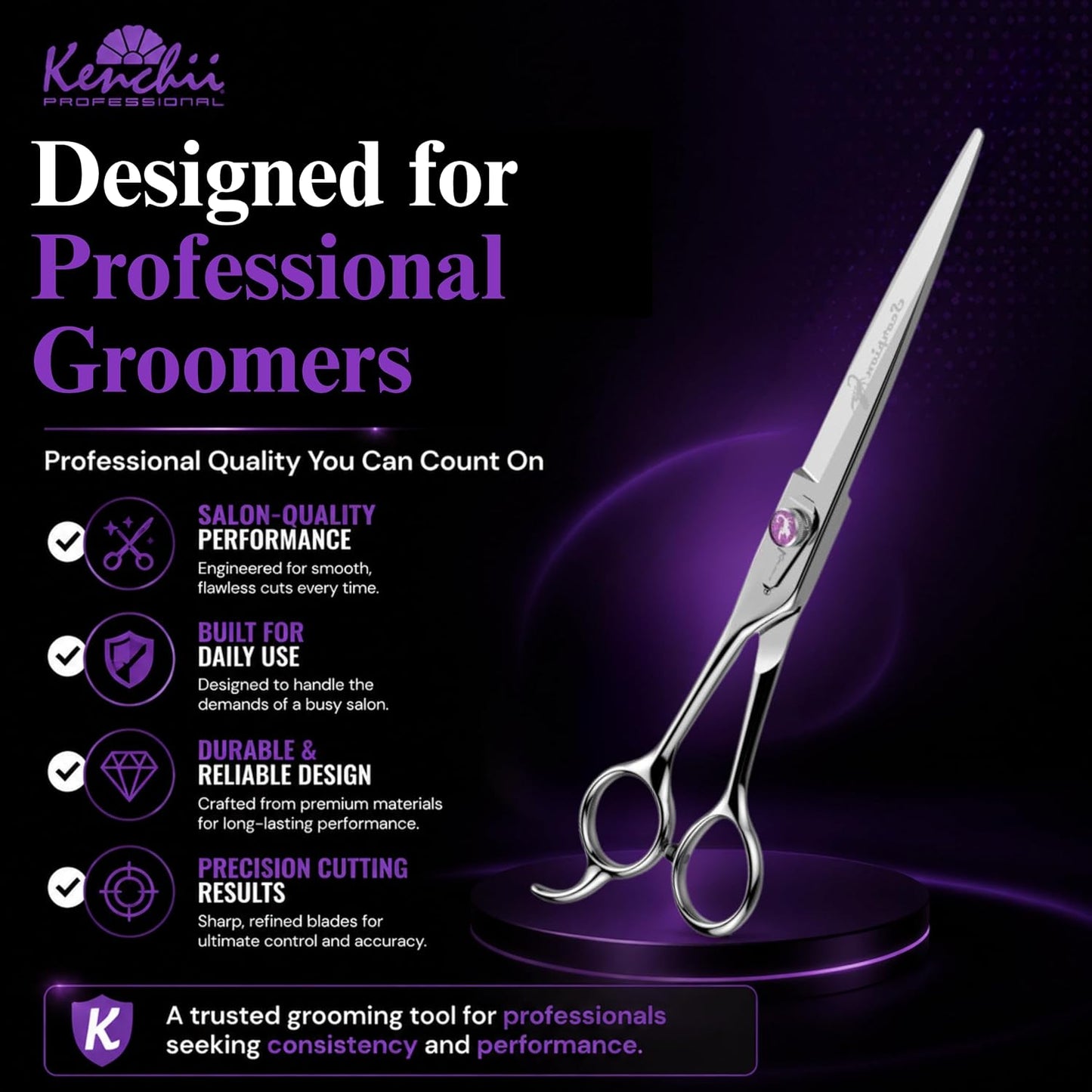 Kenchii Scorpion Dog Grooming Scissors, 8 Inch Straight Shears, Dog Scissors for Grooming, Professional Pet Grooming Scissors, Heavy Duty, Durable and Sharp