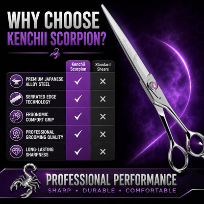 Kenchii Scorpion Dog Grooming Scissors, 8 Inch Straight Shears, Dog Scissors for Grooming, Professional Pet Grooming Scissors, Heavy Duty, Durable and Sharp