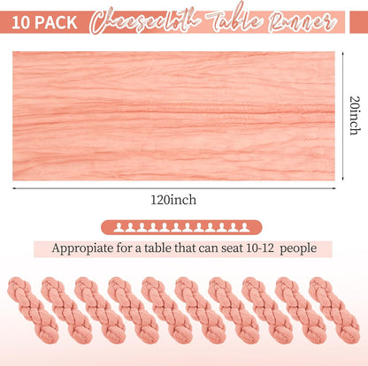 10 Pack Coral Table Runner 10Ft Cheesecloth Table Runner Boho Gauze Cheese Cloth Table Runners Romantic Long Sheer Fabric Table Runners for Wedding Party Bridal Shower