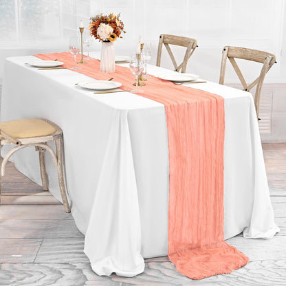 10 Pack Coral Table Runner 10Ft Cheesecloth Table Runner Boho Gauze Cheese Cloth Table Runners Romantic Long Sheer Fabric Table Runners for Wedding Party Bridal Shower
