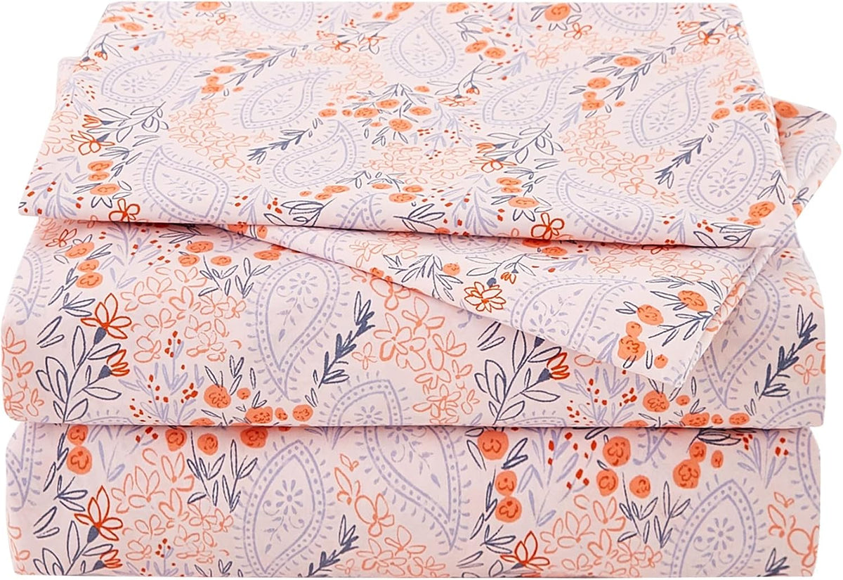 Pink Paisley Floral Printed Queen Sheet Set Extra Deep Pocket