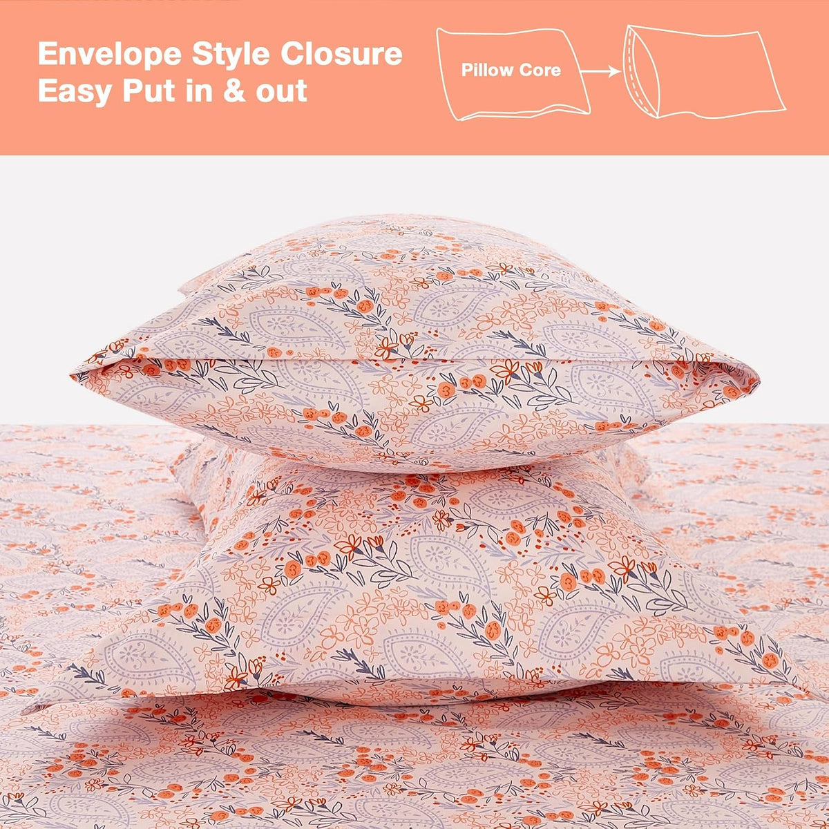 Pink Paisley Floral Printed Queen Sheet Set Extra Deep Pocket