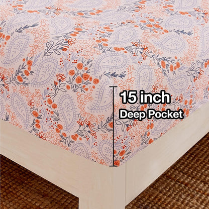 Pink Paisley Floral Printed Queen Sheet Set Extra Deep Pocket