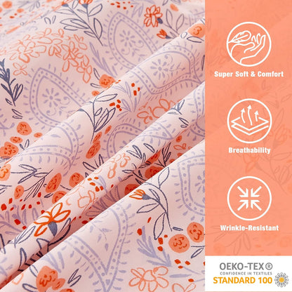 Pink Paisley Floral Printed Queen Sheet Set Extra Deep Pocket