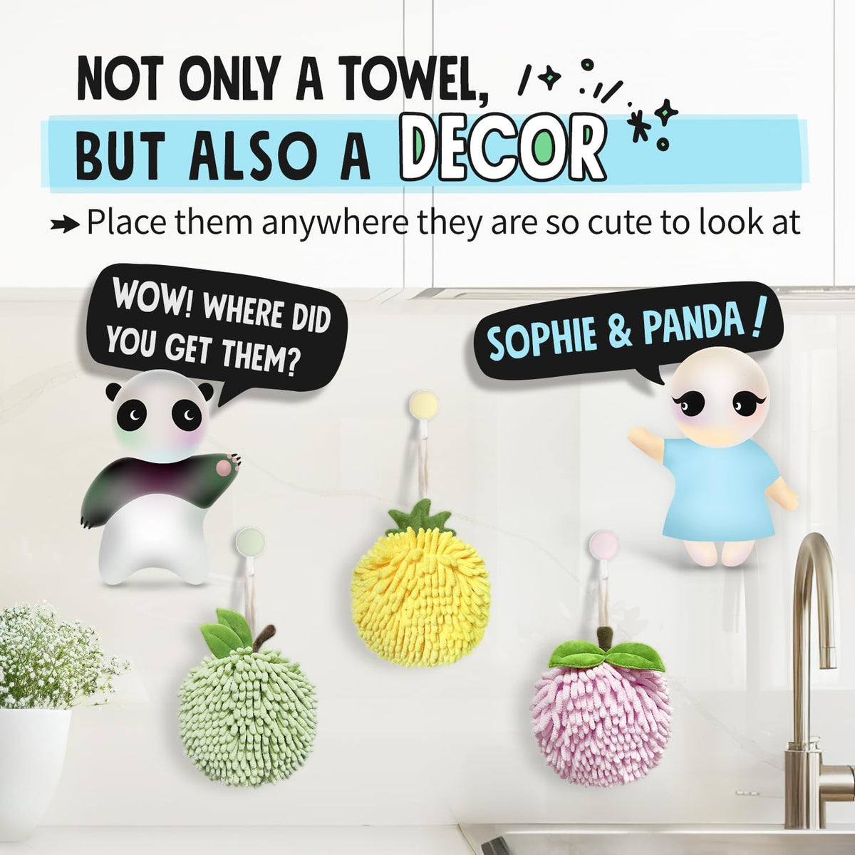 Fuzzy Ball Hand Towels (Set of 2) - Dry Your Hands Instantly and conveniently with This Creative Hand Towel Fruit Themed Decorative Towels for Bathroom (Pack of 2, Pink Peach)