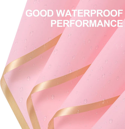 20 Sheets Flower Wrapping Paper - 22.4 x 22.4 inch Gold Trim Pink Water-Resistant Floral Bouquet Wrapping Paper, Florist Supplies Packaging Paper for Wedding Birthday Gift DIY