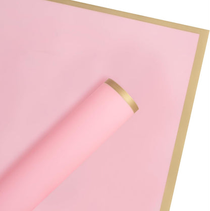 20 Sheets Flower Wrapping Paper - 22.4 x 22.4 inch Gold Trim Pink Water-Resistant Floral Bouquet Wrapping Paper, Florist Supplies Packaging Paper for Wedding Birthday Gift DIY
