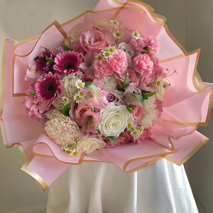 20 Sheets Flower Wrapping Paper - 22.4 x 22.4 inch Gold Trim Pink Water-Resistant Floral Bouquet Wrapping Paper, Florist Supplies Packaging Paper for Wedding Birthday Gift DIY